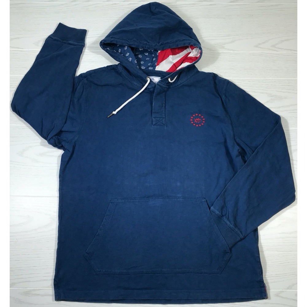 Southern Tide Hoodie Mens XL Blue Freedom Rocks 100% Cotton Pockets Drawstring